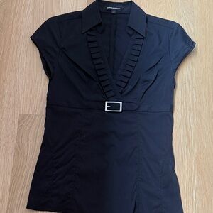Express Black Blouse with Belted Accent